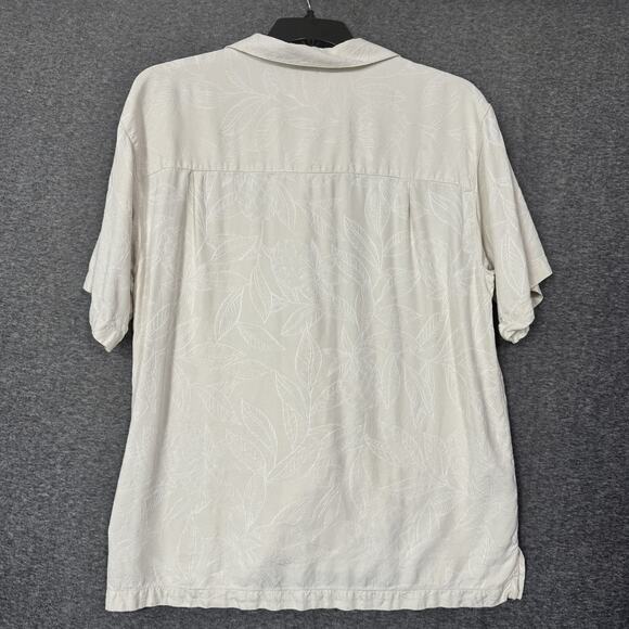 Island Shores Shirt Mens Large Cream Silk Floral Pineapple Embroidered Button Up - Picture 7 of 12